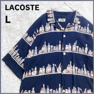 레어 CHEMISE LACOSTE 라코스테 올 패턴 셔츠 L 네이비 반팔