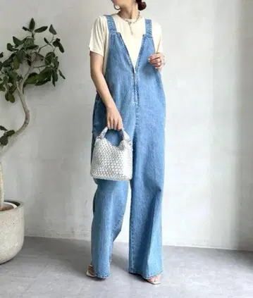 DOUDOU 데님 프론트 지퍼 살로펫 PS 사이즈