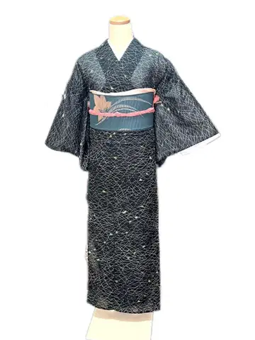 워셔블 기모노 여름 기모노 코몬 명주 블랙 155cm