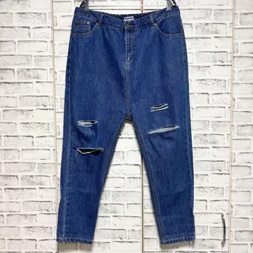 PUNYUS 푸뉴즈 스트레이트 데님 데미지 데님 블루 빅 사이즈