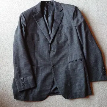 aquascutum 그레이 체크 무늬 테일러드 재킷