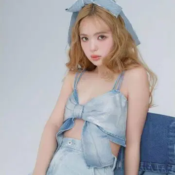 CALNAMUR 글리터 데님 리본 뷔스티에