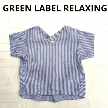 248 GREEN LABEL RELAXING 파랑 화이트 V넥 반팔 셔츠