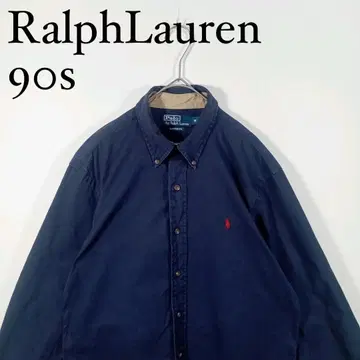 90년대 Ralph Lauren 네이비 긴팔 버튼 다운 셔츠 M