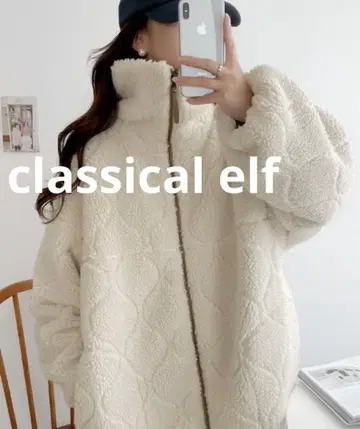 클래식 엘프 빅 카라 퀼팅 더블 지퍼 보아 블루종 아이보리 M