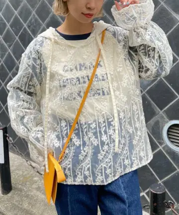 CIAOPANIC 긴팔 블라우스 시어 레이스 후디