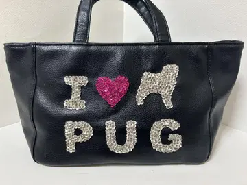 레어 birdie I LOVE PUG 가죽 백 스팽글 퍼그