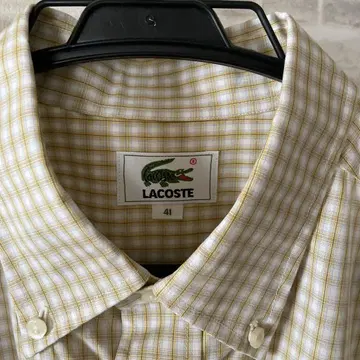 Lacoste 체크 무늬 반팔 셔츠 베이지 L 사이즈
