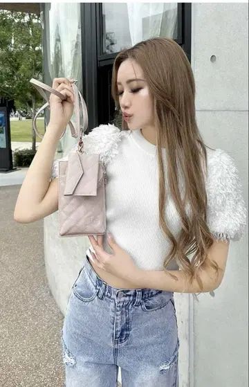 레이디 퀼팅 멀티 숄더 파우치 베이지 새상품