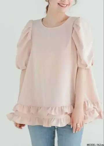 핏모어 2단 프릴 백리본 풀오버 하프 슬리브