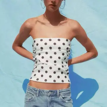 ZARA / 베어탑 / 도트 무늬 / S 화이트 블랙