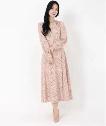 핑크 도트 무늬 롱 슬리브 원피스 사이즈 2