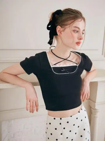Darich 스퀘어넥 레이스 리브 컷 상의