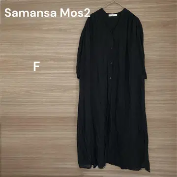 Samansa Mos2 [F] 블랙 롱 원피스 겉옷 면 100%