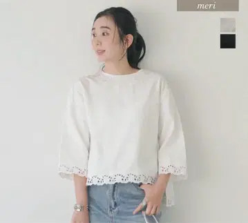 MERI 미-리 SHIORI x MERI 코튼 자수 블라우스