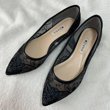 DIANA 레이스 플랫슈즈 23.5cm 자수 스틸레토 꽃무늬