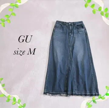 [ GU ] 지유(M) 데님 타이트 스커트 롱 기장 데미지 슬릿 블루