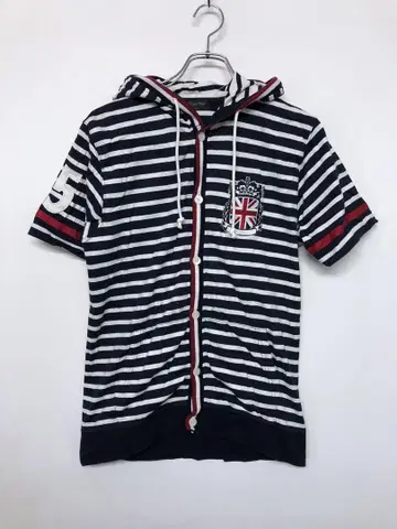 Men's Bigi 유니언 잭 와펜 보더 반팔 후드티 상의