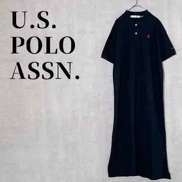 U.S. POLO ASSN. 폴로 셔츠 원피스 반팔 로고 자수 롱 블랙