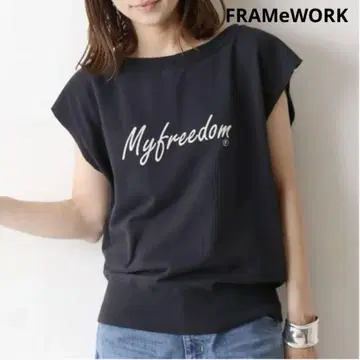 FRAMeWORK 미니 쭈리 프렌치 슬리브 맨투맨 티셔츠 네이비