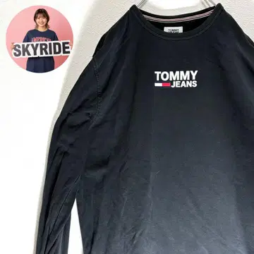 TOMMY JEANS 새상품급 자수 로고 블랙 풀오버 맨투맨 XL