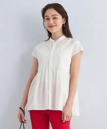페플럼 & 소매 볼륨 프렌치 슬리브 블라우스