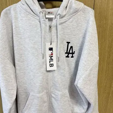 S 새상품 MLB LA 로고 자수 아플리케 아이스 그레이 지퍼 후드티