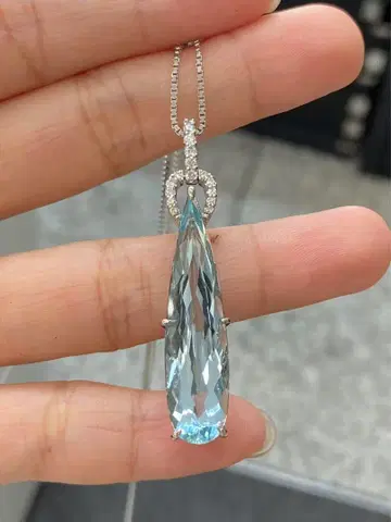 PT 아쿠아 마린 9.22ct 물방울 목걸이 새상품