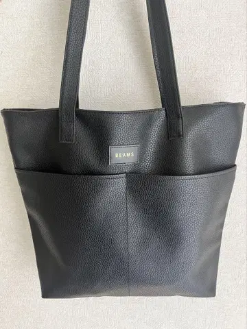 BEAMS 빔즈 블랙 가죽 토트백 대용량 A4 수납 가능