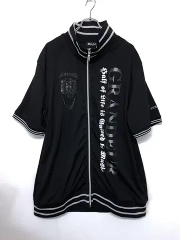 Y2K 헤이세이 구제 라메 영문 프린트 라인 리브 절개 집업 저지