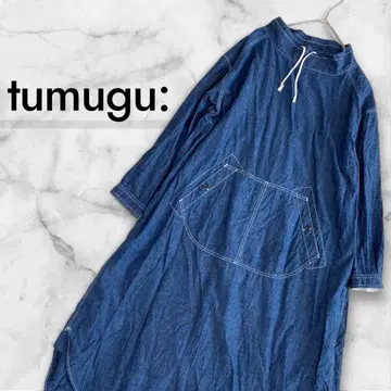 tumugu: 요코 모크 샴브레이 원피스 tumugu 면 프리 사이즈