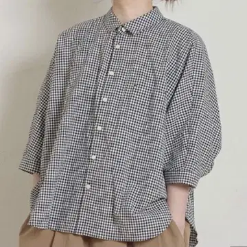 Heavenly 헤븐리 코튼 린넨 체크 와이드 셔츠