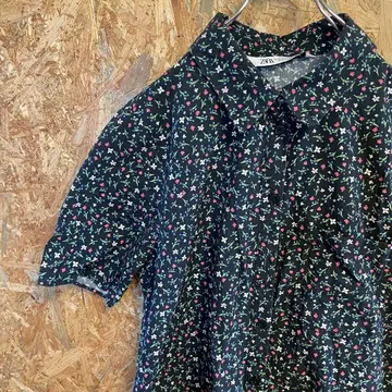 AE8676 ZARA 셔츠 원피스 네이비 꽃무늬 여성용 28 포스