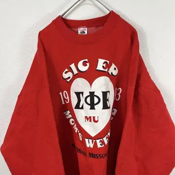 USA 90s fruit of the loom 하트 무늬 맨투맨 빨간색