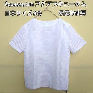 [미사용 새상품] Aquascutum 아쿠아 스큐텀 반팔 블라우스 화이트