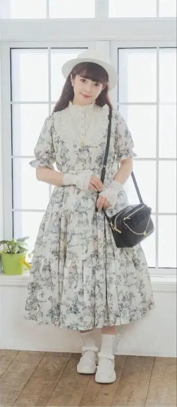 m petit 시마미사 요크 옷깃 트왈 드 주이 패턴 원피스 S