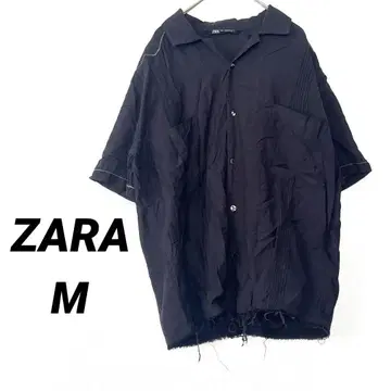 ZARA 자라 반팔 셔츠 오픈 카라 블랙 M