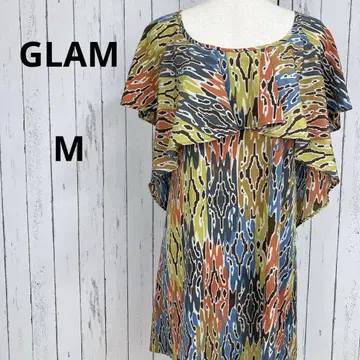 GLAM 반팔 원피스 드레스 등 트임 무릎 기장 프릴 M 여름 레이디