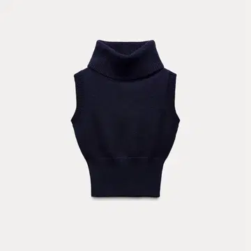 [ZARA] 하이넥 니트 베스트 상의 네이비 슬리브리스