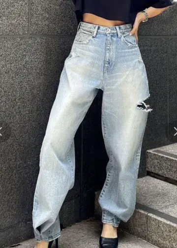 [ GYDA ] H/W SIDE RIPPED 와이드 데님 팬츠 M 미쵸파