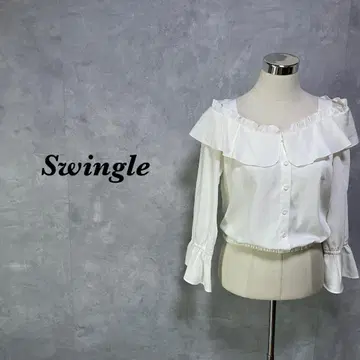 Swingle 블라우스 오프숄더 프릴 비침 화이트 S 4318