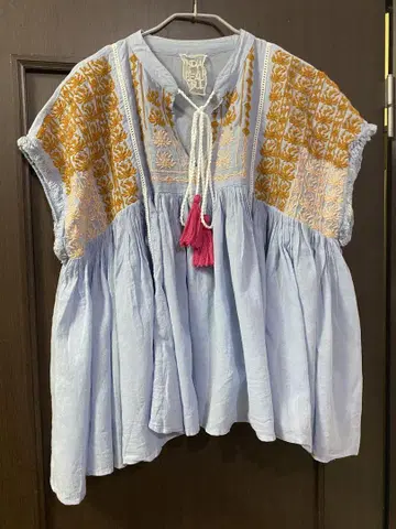 완판 INDIA IS BEAUTIFUL 별주 거즈 자수 블라우스 인도 면