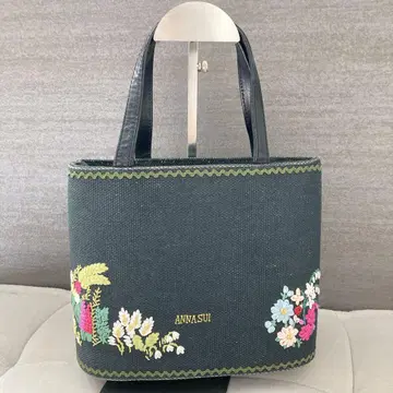 ANNA SUI 꽃무늬 자수 핸드백 토트백 블랙