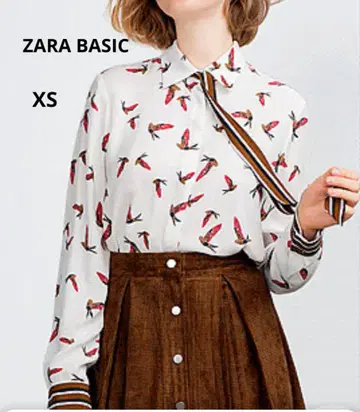 ZARA BASIC 새 프린트 화이트 보타이 리본 긴팔 셔츠 XS