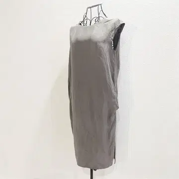 리에스 원피스 M 실크 100% 브라운 카키 슬리브리스 무지