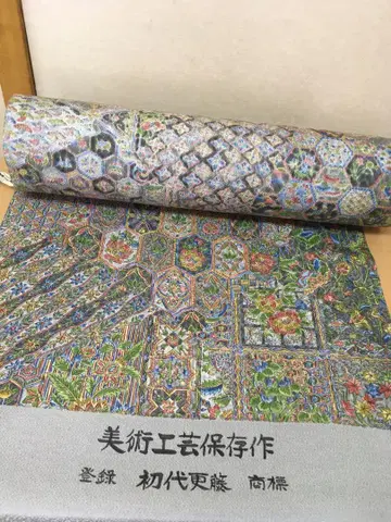 미사용품 기모노 옷감 미술공예보존작 초대 사라후지 순수 실크