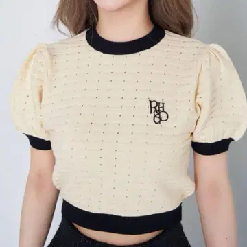 Darich 백리본 퍼프 숄 니트탑