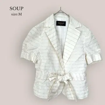 [수프] SOUP 반팔 자켓 숏 자켓 리본 자수 월드