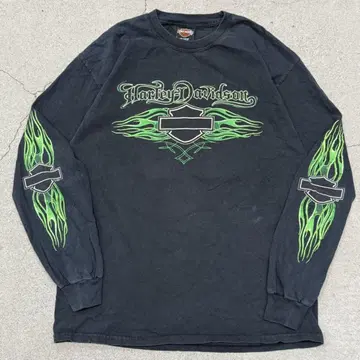 레어 Harley Davidson 긴팔 티셔츠 블랙 프레임 디자인 L