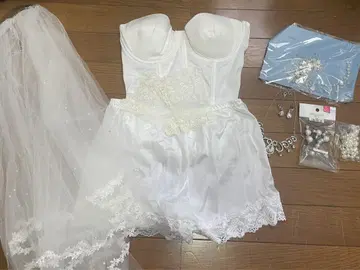 화이트 코르셋 드레스와 베일 세트 웨딩 머리 장식 액세서리